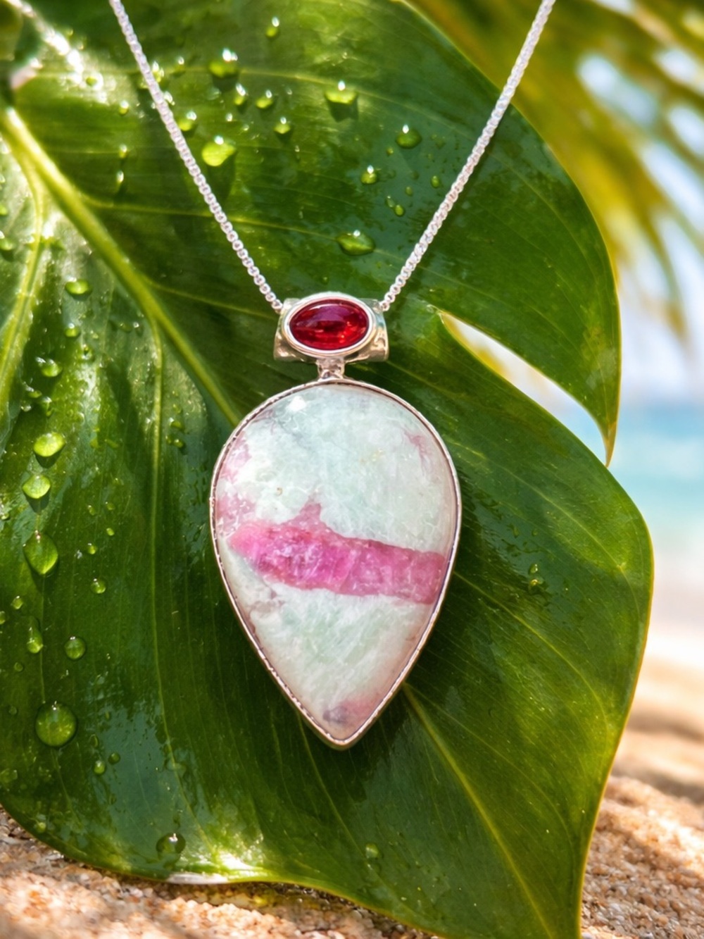 Pink Tourmaline in Quartz & Garnet Necklace
